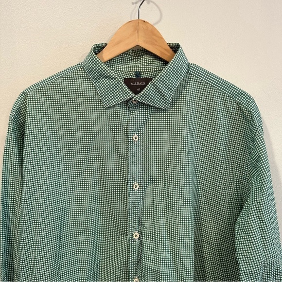 MJ Bale Mens Shirt 46 Slim Fit Green Check Long Sleeve Button Collared Shirt - Picture 4 of 7